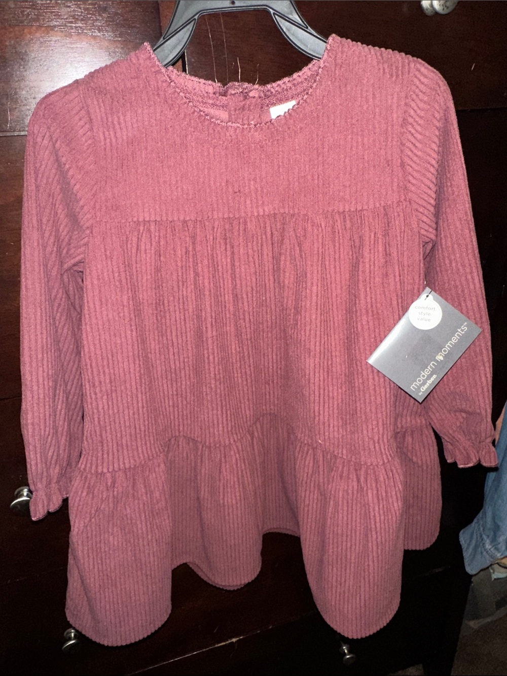 Girls' Dusty Rose Corduroy Tiered Formal Dress